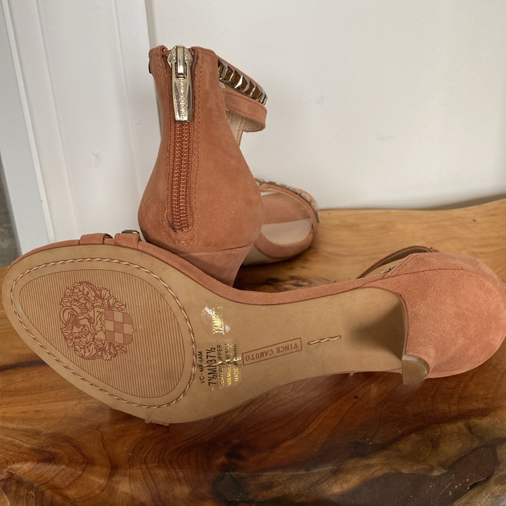 Vince Camuto Strappy Heeled Rhinestone Embellished Leather Sandals - Picture 6 of 9